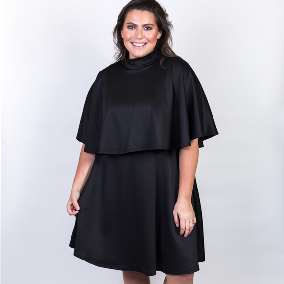 Plus Size Mock Neckline Cape Overlay Dress - Picture 2 of 5